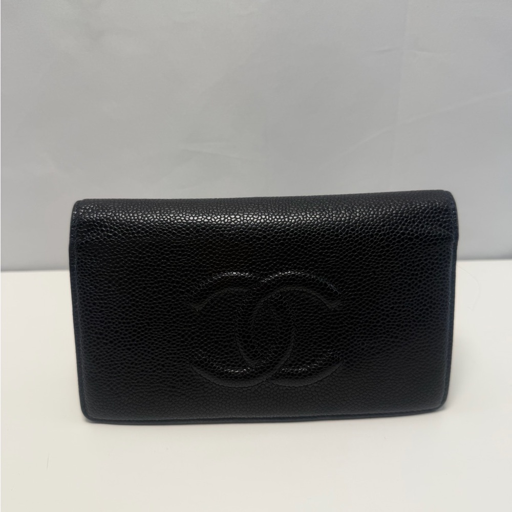 CHANEL caviar black Leather CC Timeless Wallet